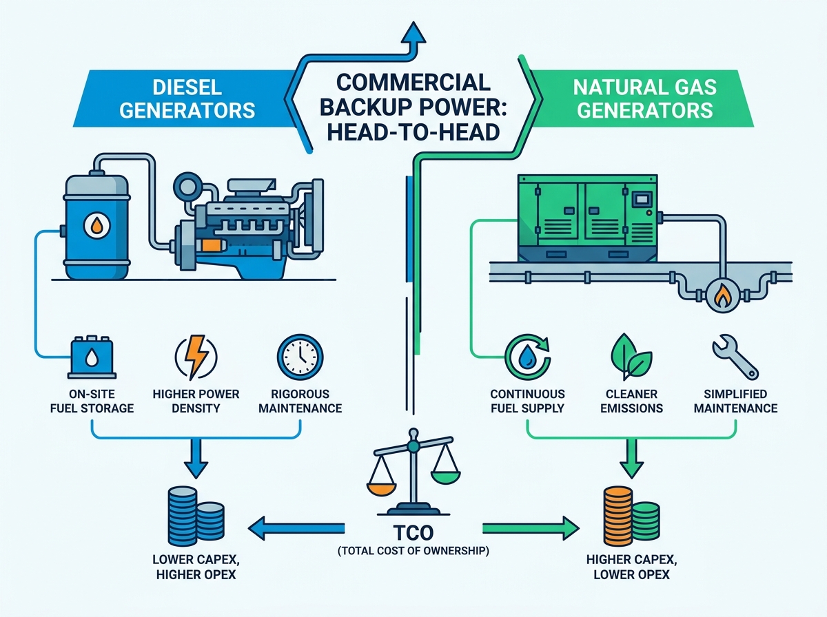 Generador de energ&iacute;a de respaldo comercial para instalaciones industriales.