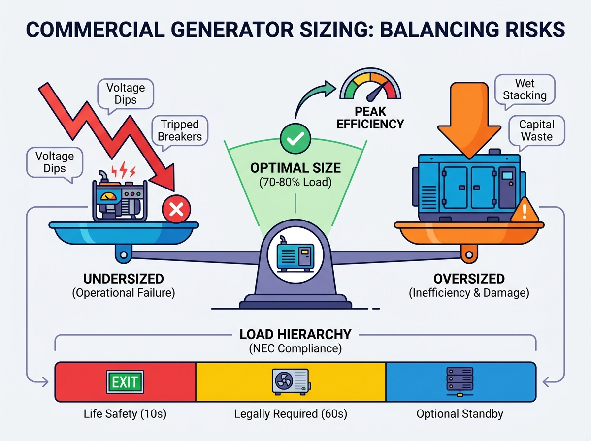 Dimensionamiento del generador de energ&iacute;a de respaldo comercial.
